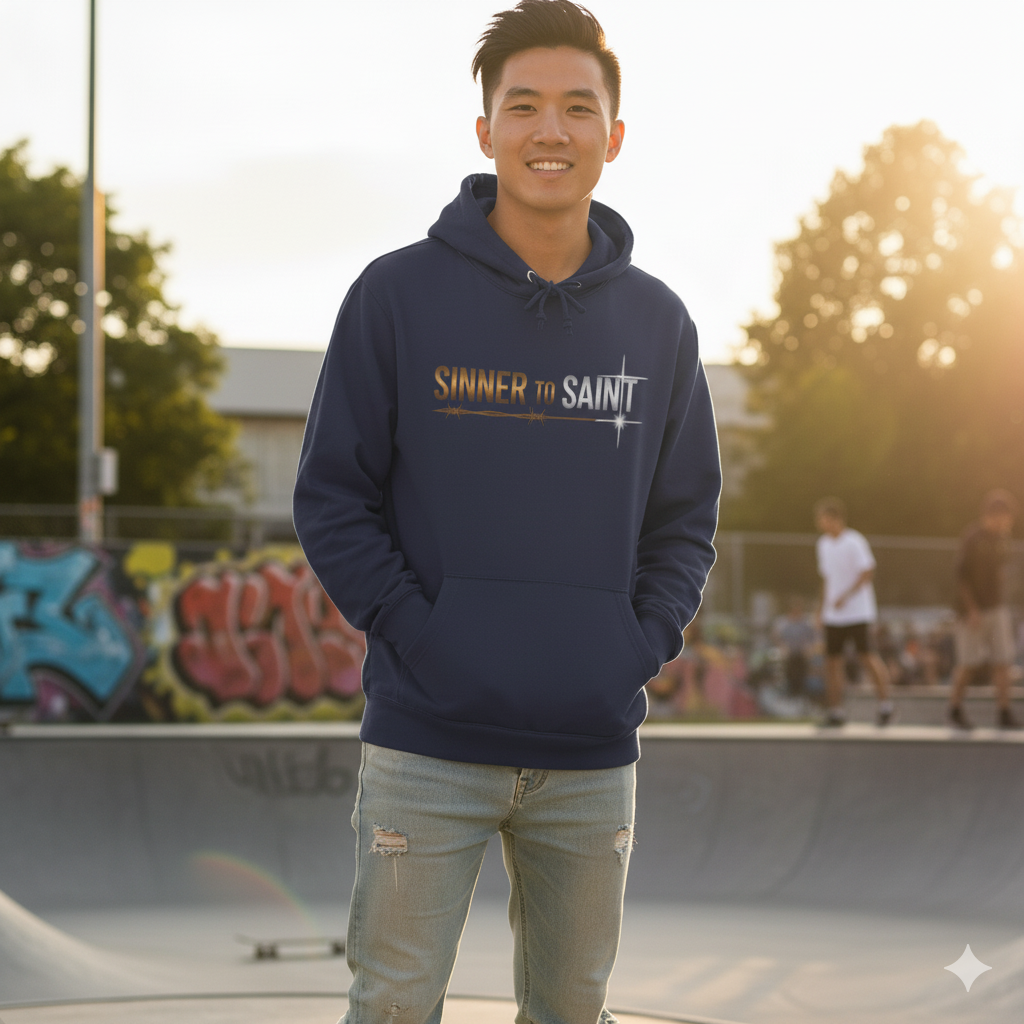 Sinner to Saint Hoodie – Copper to Silver Metallic Print | Christian Transformation Hoodie | Luke 15 Faith Collection