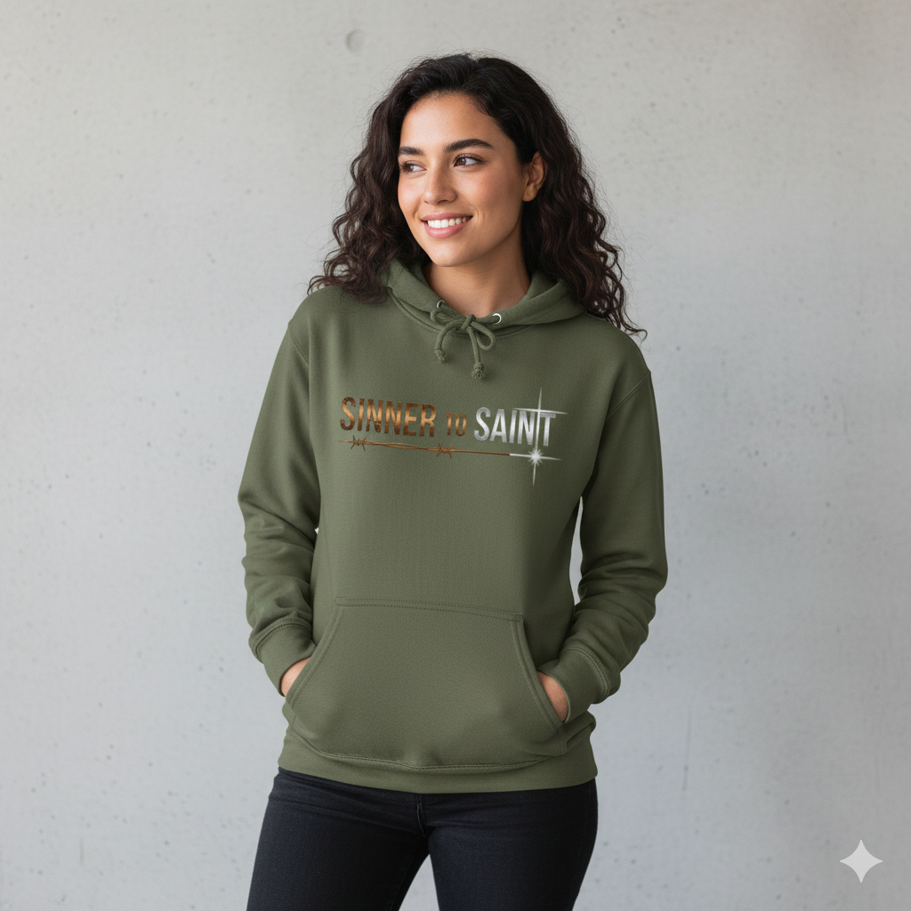 Sinner to Saint Hoodie – Copper to Silver Metallic Print | Christian Transformation Hoodie | Luke 15 Faith Collection