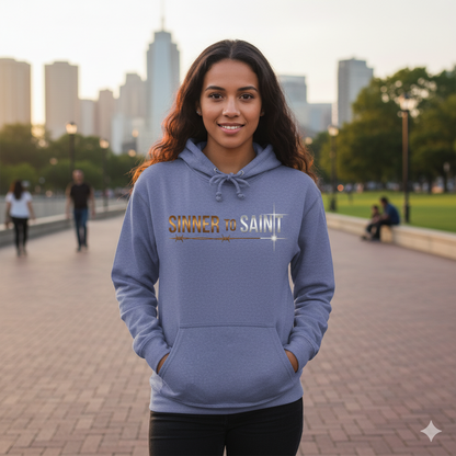Sinner to Saint Hoodie – Copper to Silver Metallic Print | Christian Transformation Hoodie | Luke 15 Faith Collection