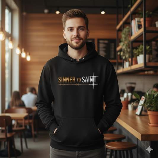 Sinner to Saint Hoodie – Copper to Silver Metallic Print | Christian Transformation Hoodie | Luke 15 Faith Collection