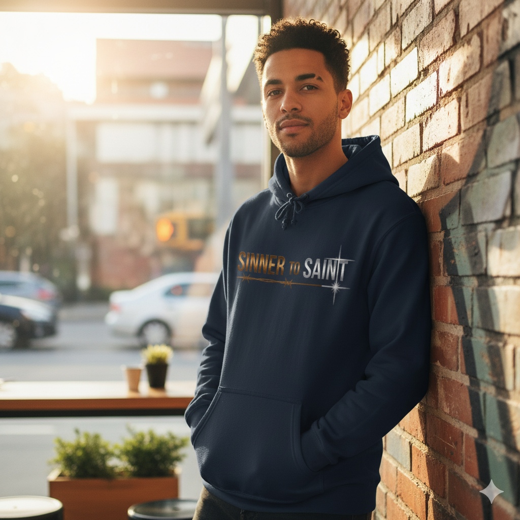 Sinner to Saint Hoodie – Copper to Silver Metallic Print | Christian Transformation Hoodie | Luke 15 Faith Collection