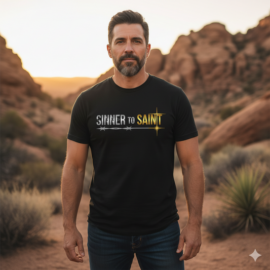 Sinner to Saint T-Shirt | Metallic Silver & Gold Christian Tee | Transformation Collection