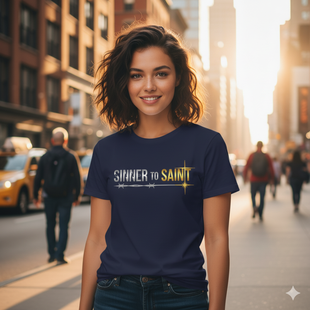 Sinner to Saint T-Shirt | Metallic Silver & Gold Christian Tee | Transformation Collection