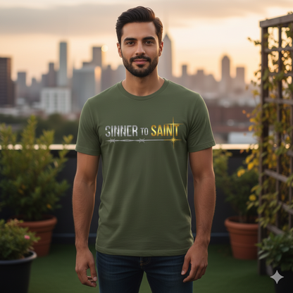 Sinner to Saint T-Shirt | Metallic Silver & Gold Christian Tee | Transformation Collection
