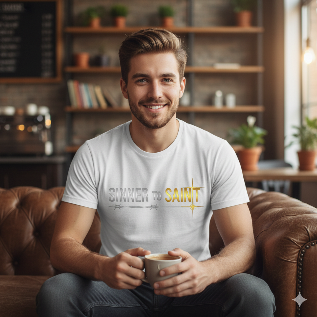 Sinner to Saint T-Shirt | Metallic Silver & Gold Christian Tee | Transformation Collection