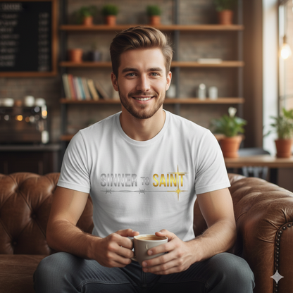 Sinner to Saint T-Shirt | Metallic Silver & Gold Christian Tee | Transformation Collection