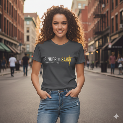 Sinner to Saint T-Shirt | Metallic Silver & Gold Christian Tee | Transformation Collection