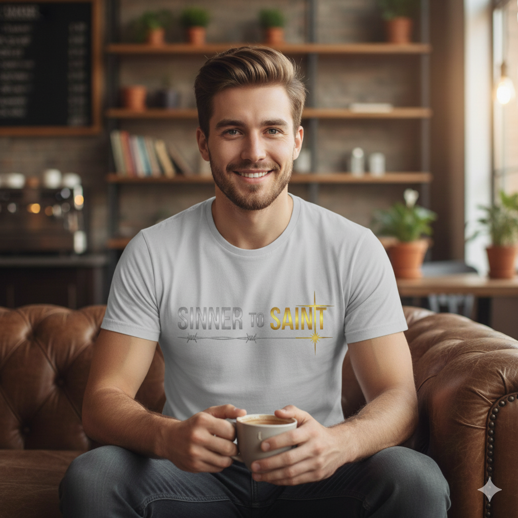 Sinner to Saint T-Shirt | Metallic Silver & Gold Christian Tee | Transformation Collection