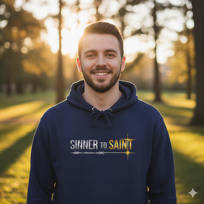 Sinner to Saint Hoodie | Silver to Gold Gradient Christian Hoodie | 2 Corinthians 5:17