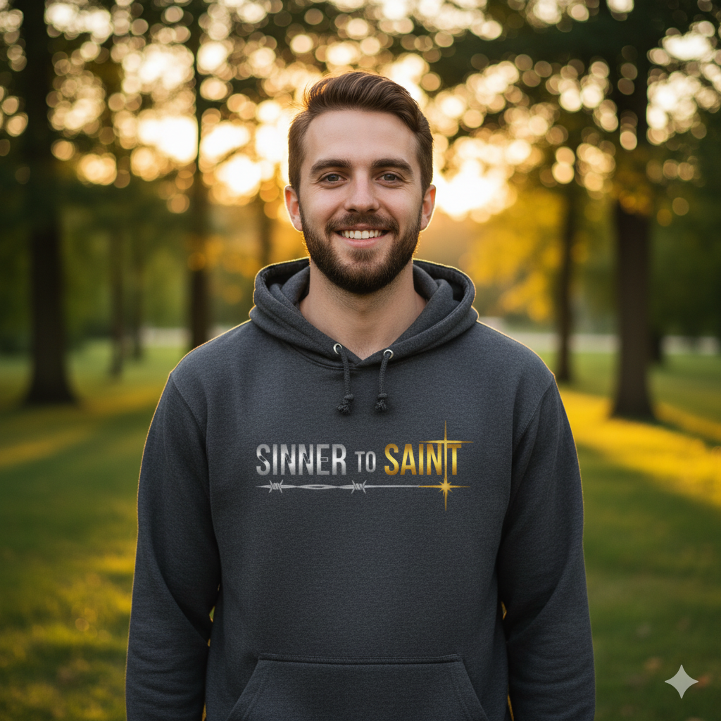 Sinner to Saint Hoodie | Silver to Gold Gradient Christian Hoodie | 2 Corinthians 5:17