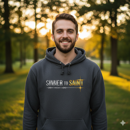 Sinner to Saint Hoodie | Silver to Gold Gradient Christian Hoodie | 2 Corinthians 5:17