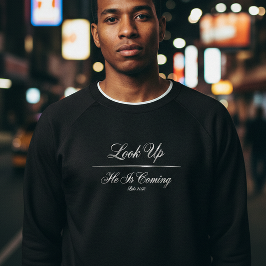 Look Up He Is Coming Premium Heavyweight Crewneck