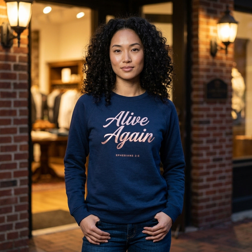 Alive Again Ephesians 2:5 Christian Crewneck Sweatshirt - Unisex Faith Apparel, Scripture Graphic, Soft Cotton