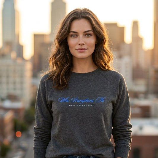 Who Strengthens Me Philippians 4:13 Christian Crewneck - Unisex Faith Apparel, Scripture Graphic, Soft Cotton