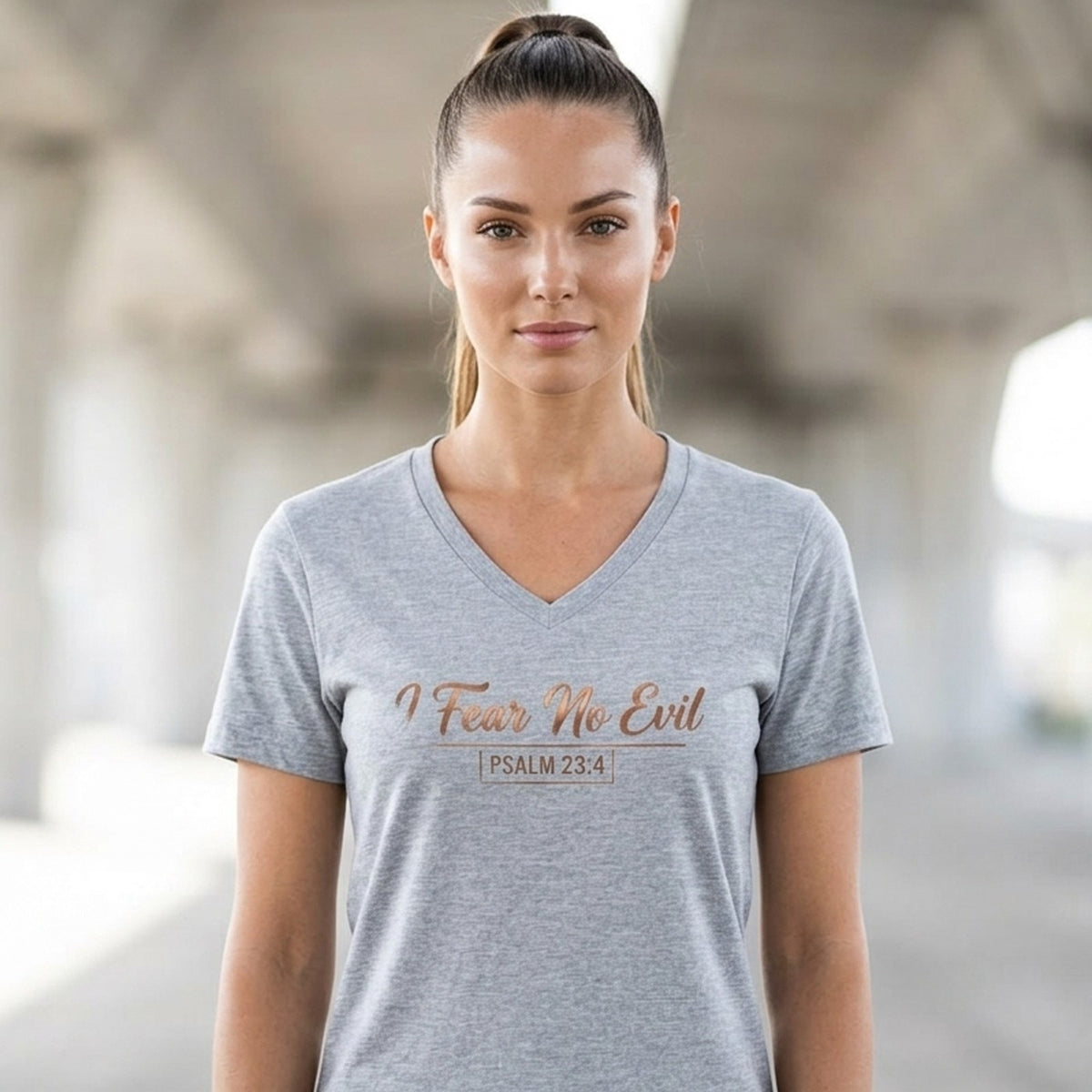 I Fear No Evil Psalm 23:4 Christian V-Neck T-Shirt - Unisex Faith Apparel, Scripture Graphic, Soft Cotton