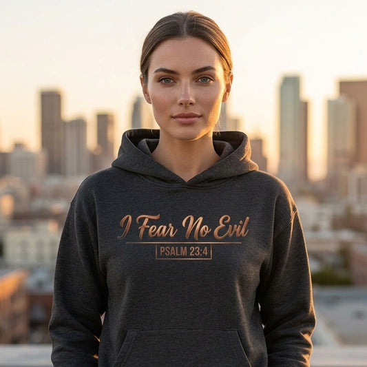 I Fear No Evil Psalm 23:4 Christian Pullover Hoodie - Unisex Faith Apparel, Scripture Graphic, Soft Cotton
