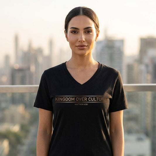 Kingdom Over Culture Matthew 6:33 Christian V-Neck T-Shirt - Unisex Faith Apparel, Scripture Graphic, Soft Cotton