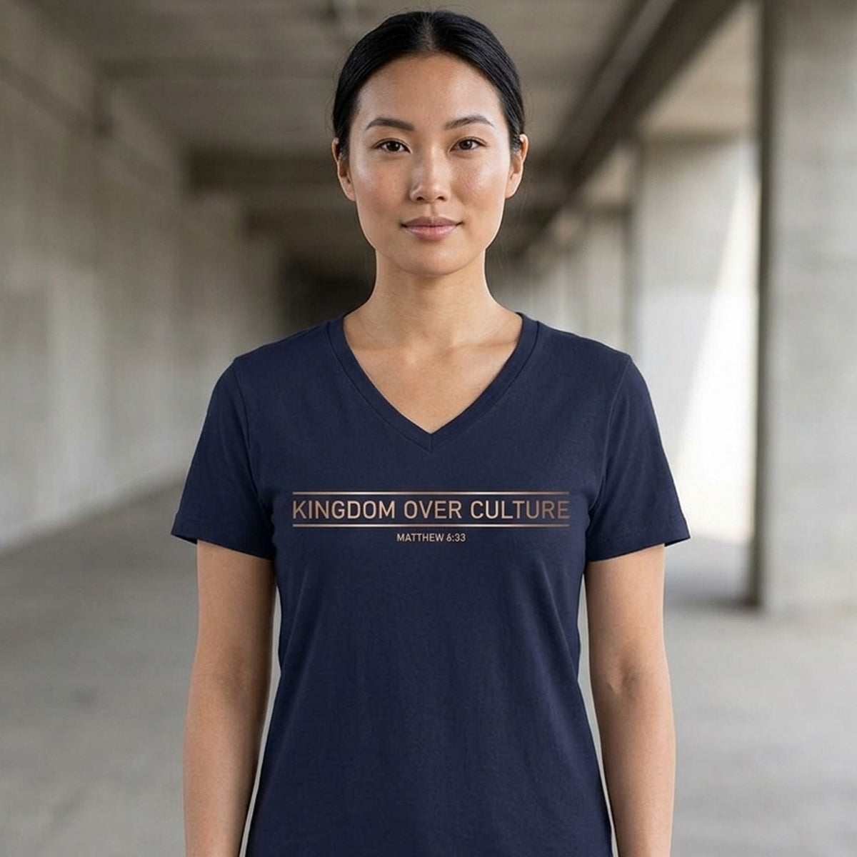 Kingdom Over Culture Matthew 6:33 Christian V-Neck T-Shirt - Unisex Faith Apparel, Scripture Graphic, Soft Cotton