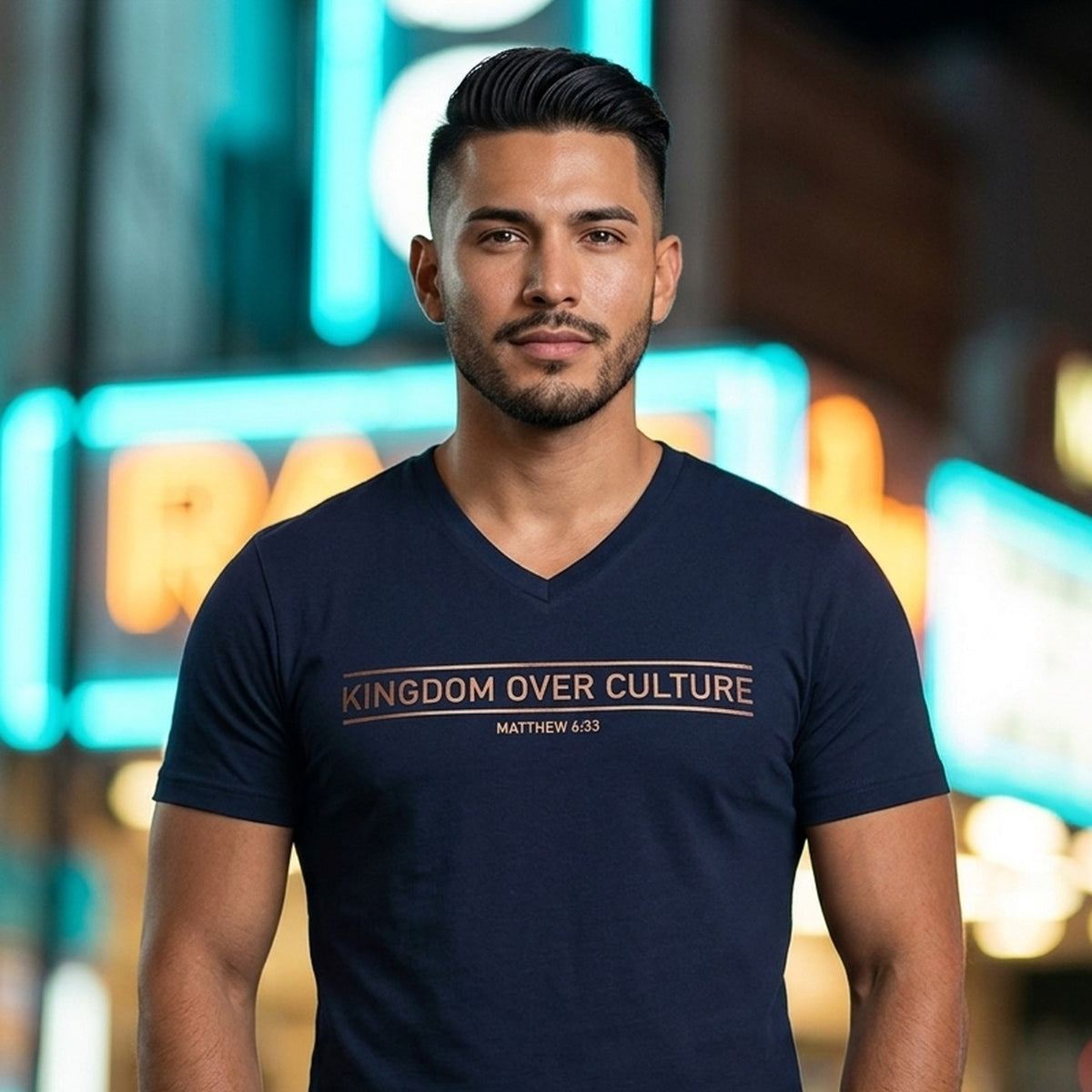 Kingdom Over Culture Matthew 6:33 Christian V-Neck T-Shirt - Unisex Faith Apparel, Scripture Graphic, Soft Cotton