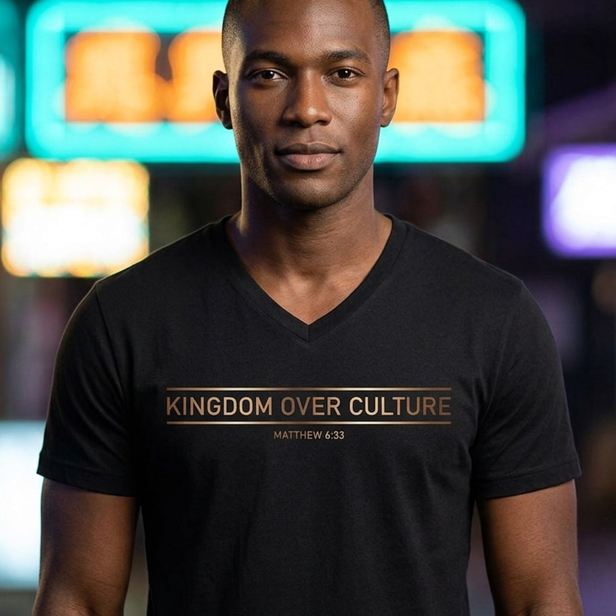 Kingdom Over Culture Matthew 6:33 Christian V-Neck T-Shirt - Unisex Faith Apparel, Scripture Graphic, Soft Cotton