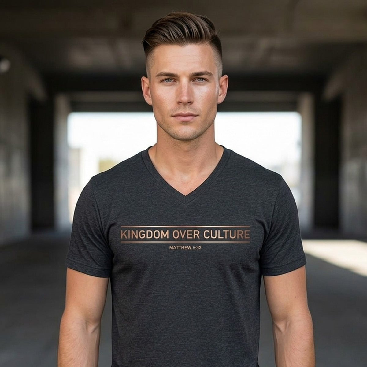 Kingdom Over Culture Matthew 6:33 Christian V-Neck T-Shirt - Unisex Faith Apparel, Scripture Graphic, Soft Cotton