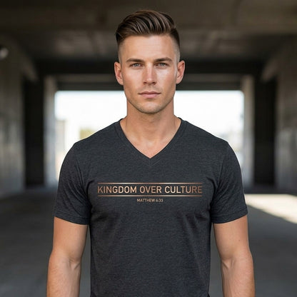 Kingdom Over Culture Matthew 6:33 Christian V-Neck T-Shirt - Unisex Faith Apparel, Scripture Graphic, Soft Cotton