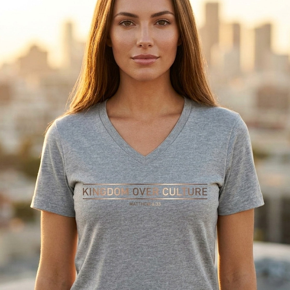 Kingdom Over Culture Matthew 6:33 Christian V-Neck T-Shirt - Unisex Faith Apparel, Scripture Graphic, Soft Cotton