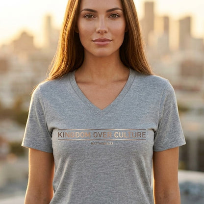 Kingdom Over Culture Matthew 6:33 Christian V-Neck T-Shirt - Unisex Faith Apparel, Scripture Graphic, Soft Cotton