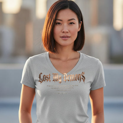 Lost My Demons Colossians 1:13 Christian V-Neck T-Shirt - Unisex Faith Apparel, Scripture Graphic, Soft Cotton