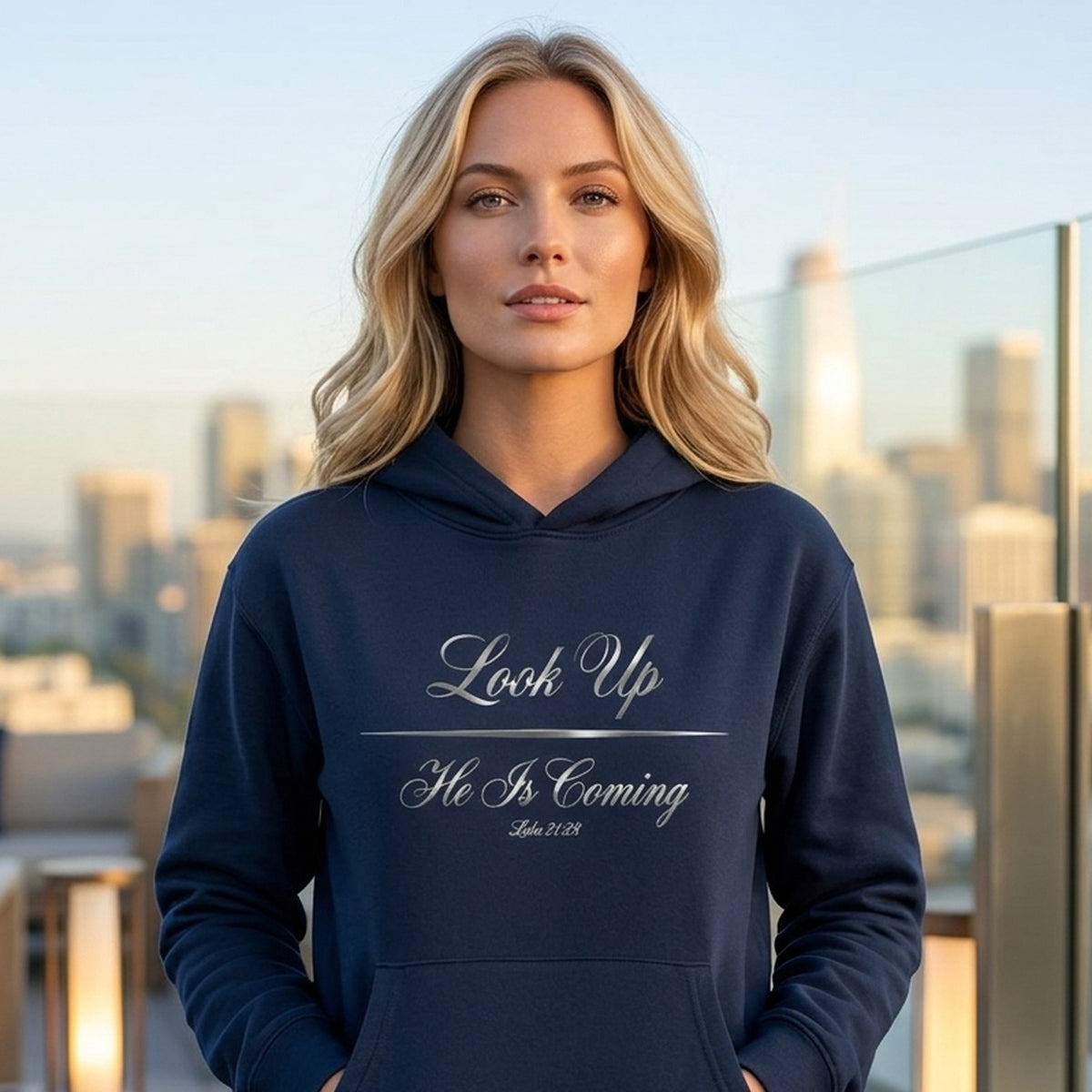 Look Up He Is Coming Luke 21:28 Christian Pullover Hoodie - Unisex Faith Apparel, Scripture Graphic, Soft Cotton