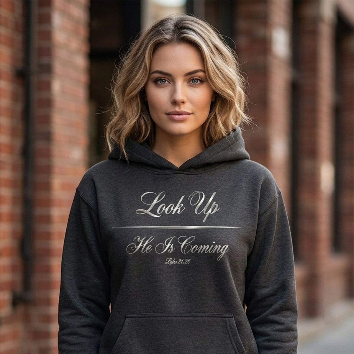 Look Up He Is Coming Luke 21:28 Christian Pullover Hoodie - Unisex Faith Apparel, Scripture Graphic, Soft Cotton