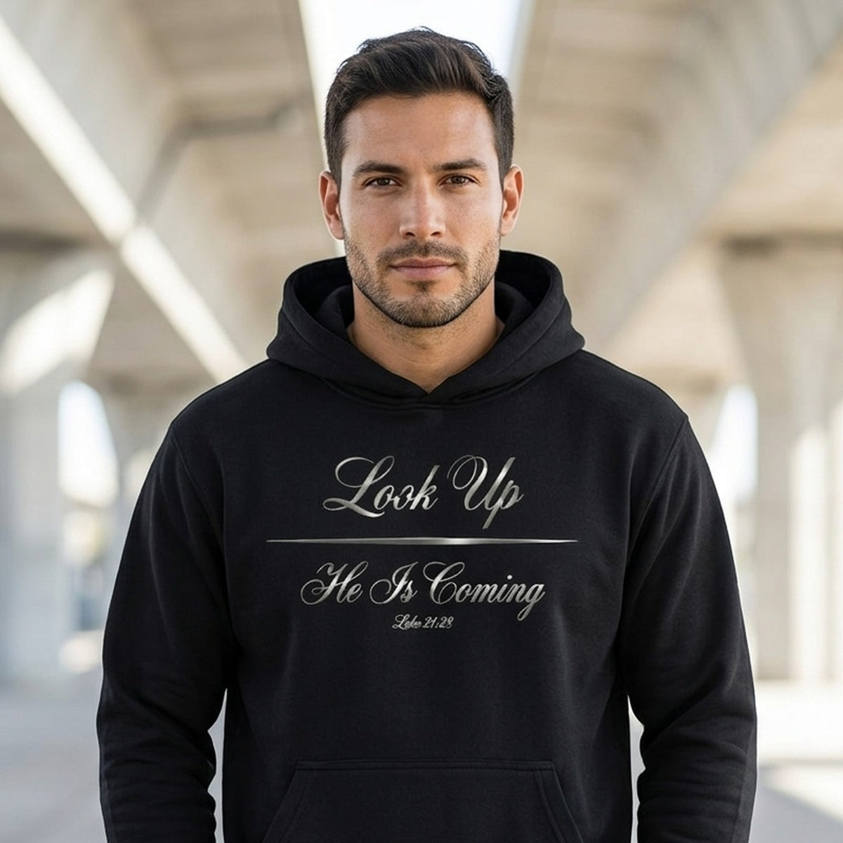 Look Up He Is Coming Luke 21:28 Christian Pullover Hoodie - Unisex Faith Apparel, Scripture Graphic, Soft Cotton