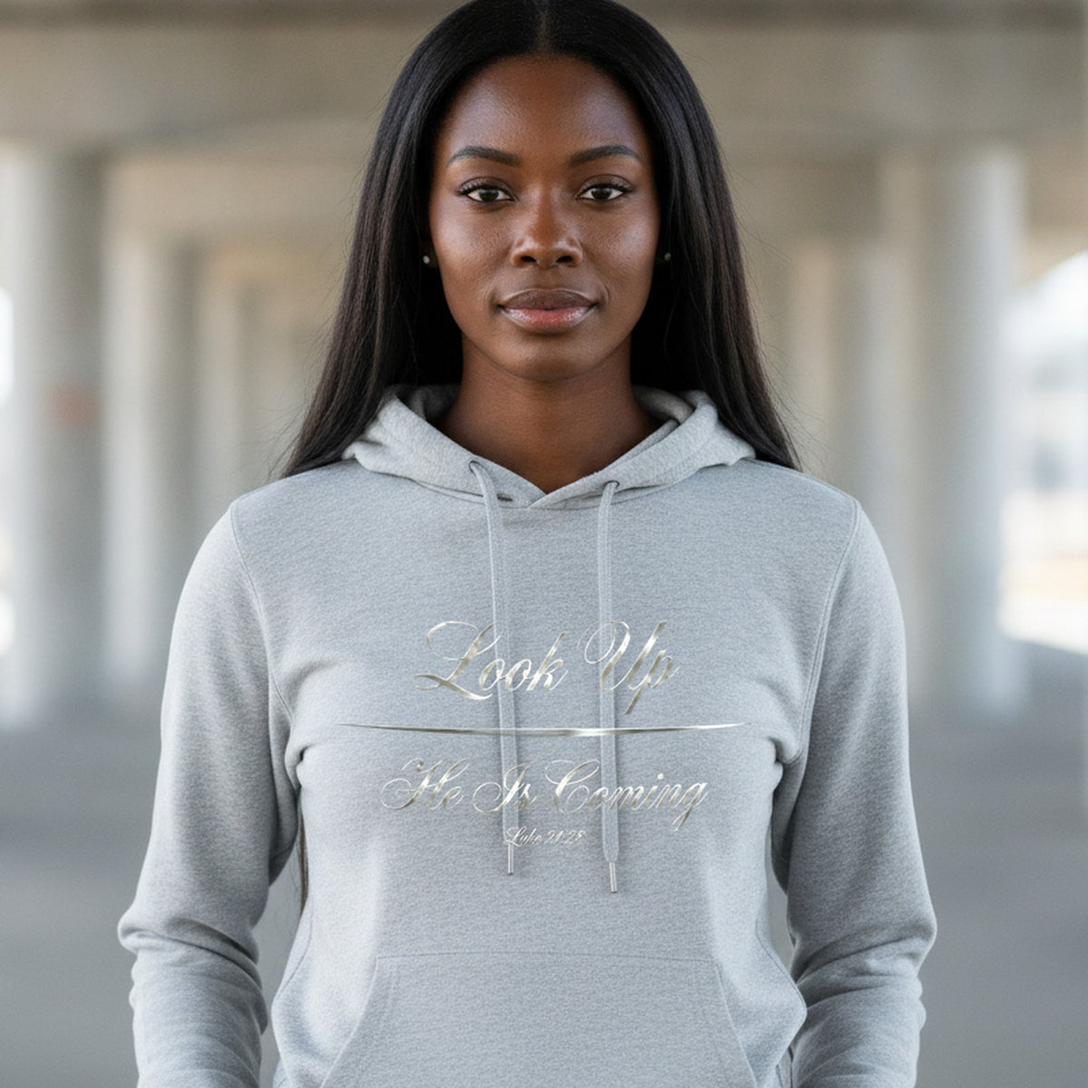 Look Up He Is Coming Luke 21:28 Christian Pullover Hoodie - Unisex Faith Apparel, Scripture Graphic, Soft Cotton