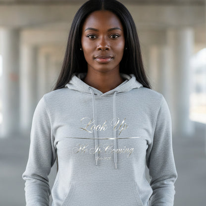 Look Up He Is Coming Luke 21:28 Christian Pullover Hoodie - Unisex Faith Apparel, Scripture Graphic, Soft Cotton