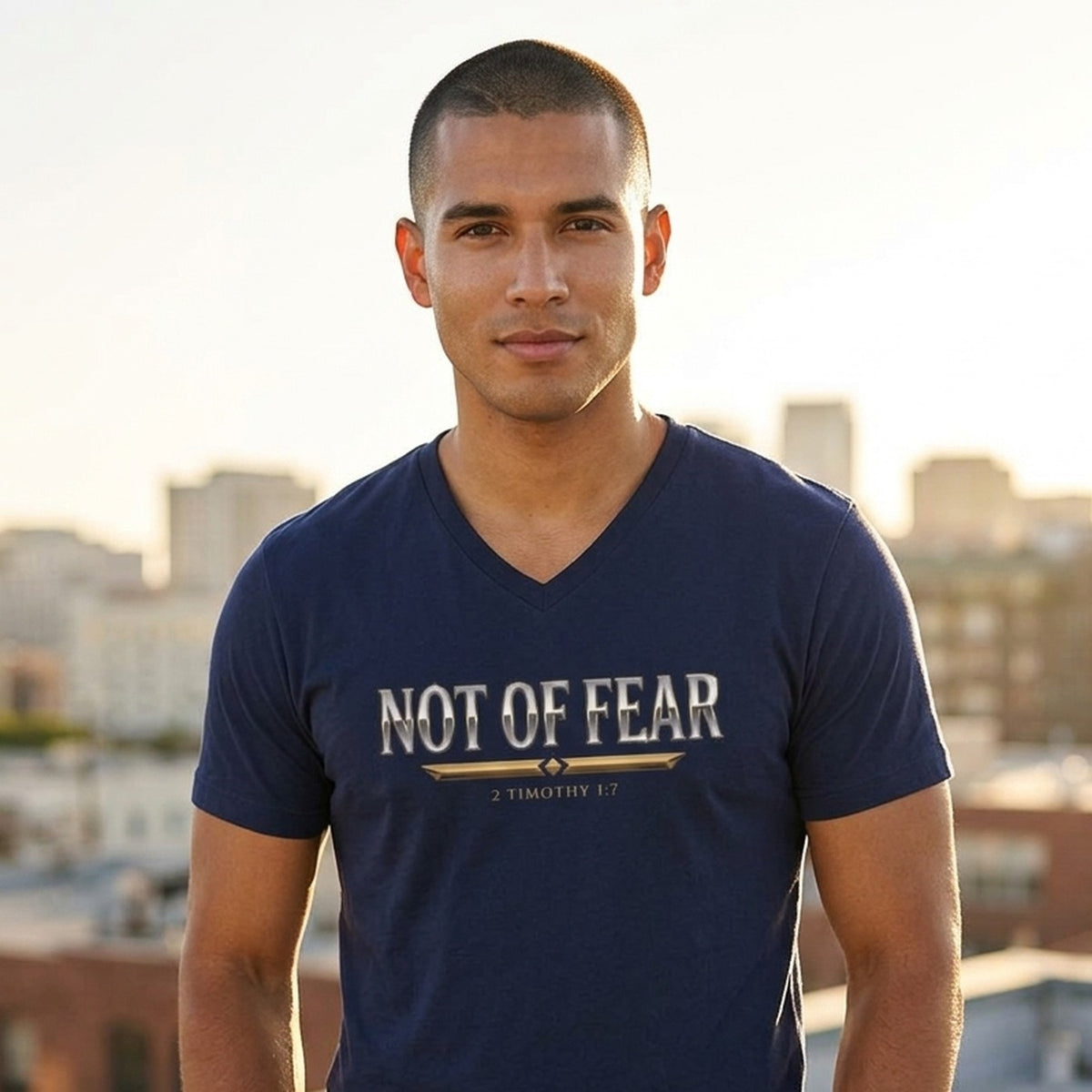 Not Of Fear 2 Timothy 1:7 Christian V-Neck T-Shirt - Unisex Faith Apparel, Scripture Graphic, Soft Cotton