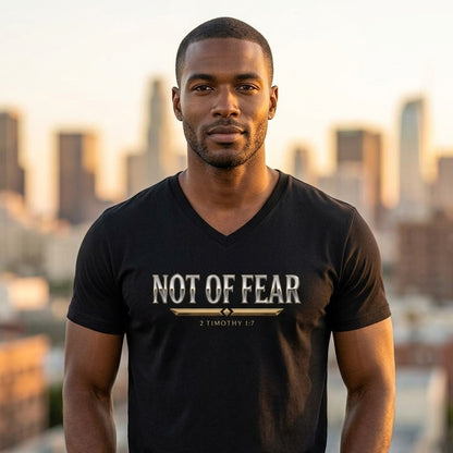 Not Of Fear 2 Timothy 1:7 Christian V-Neck T-Shirt - Unisex Faith Apparel, Scripture Graphic, Soft Cotton