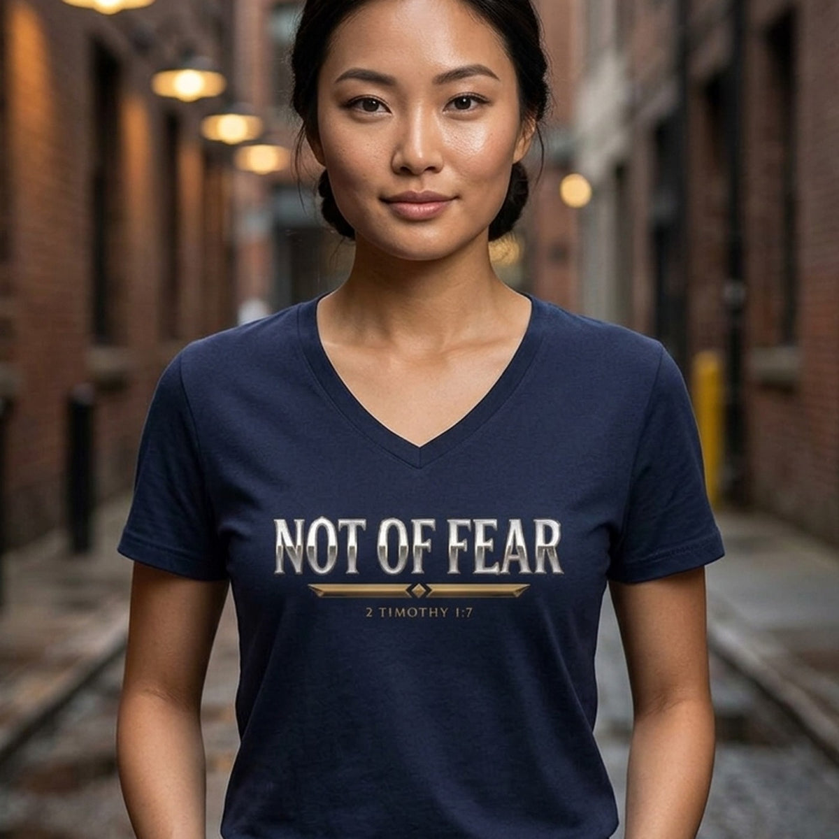 Not Of Fear 2 Timothy 1:7 Christian V-Neck T-Shirt - Unisex Faith Apparel, Scripture Graphic, Soft Cotton