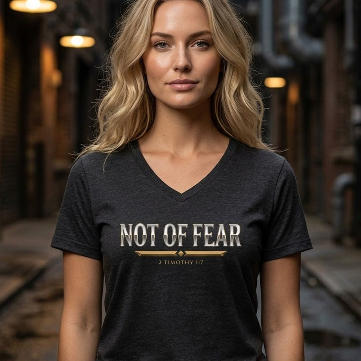 Not Of Fear 2 Timothy 1:7 Christian V-Neck T-Shirt - Unisex Faith Apparel, Scripture Graphic, Soft Cotton