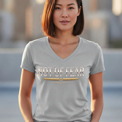 Not Of Fear 2 Timothy 1:7 Christian V-Neck T-Shirt - Unisex Faith Apparel, Scripture Graphic, Soft Cotton
