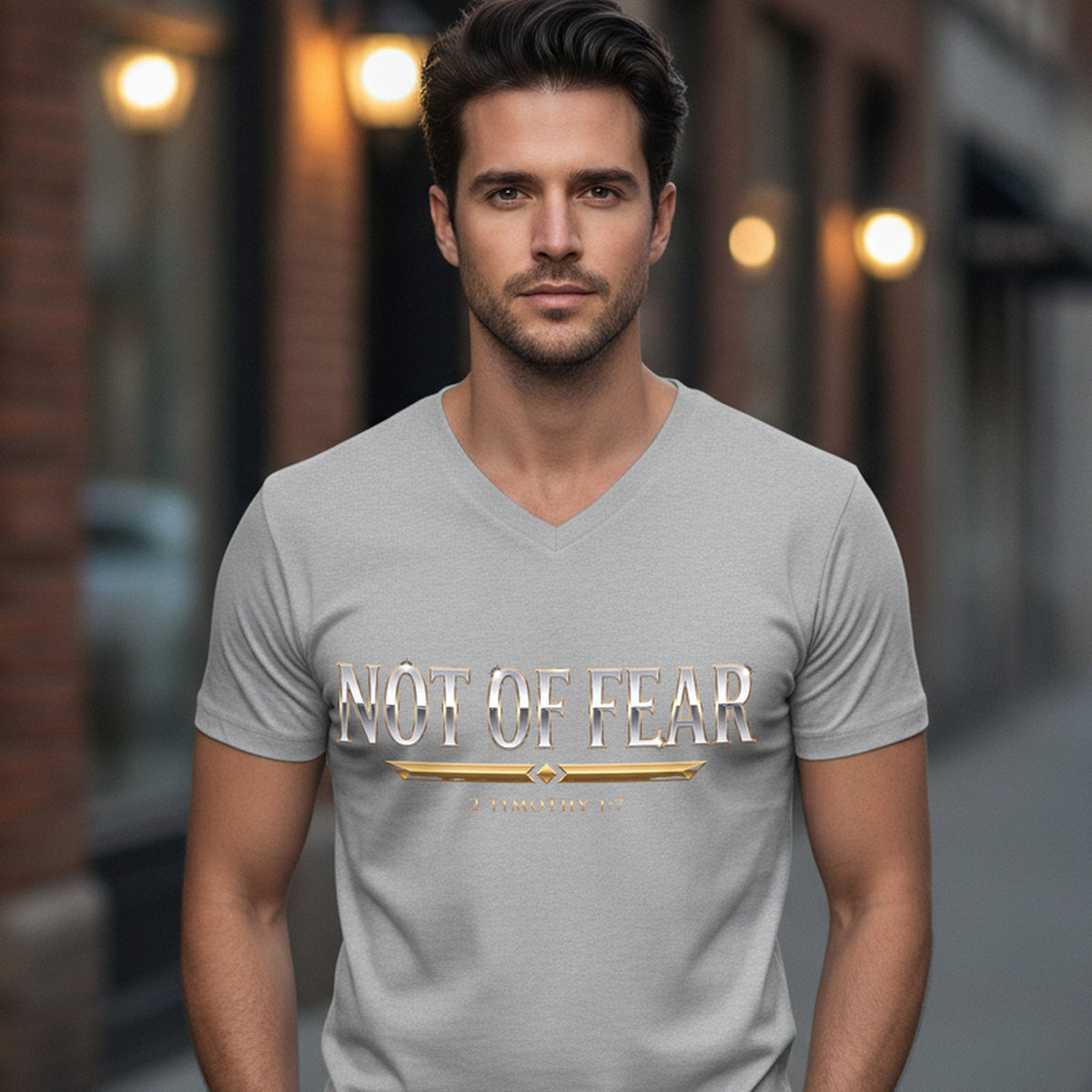 Not Of Fear 2 Timothy 1:7 Christian V-Neck T-Shirt - Unisex Faith Apparel, Scripture Graphic, Soft Cotton