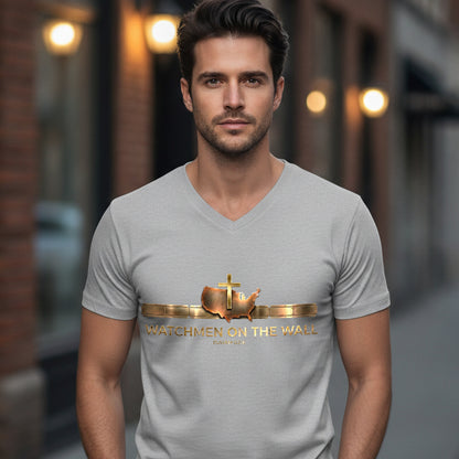Watchmen on the Wall Isaiah 62:6 Christian V-Neck T-Shirt - Unisex Faith Apparel, Scripture Graphic, Soft Cotton