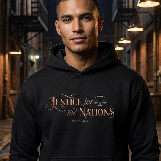 Justice For The Nations Isaiah 42:4 Christian Hoodie - Unisex Faith Apparel, Scripture Graphic, Soft Cotton