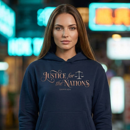 Justice For The Nations Isaiah 42:4 Christian Hoodie - Unisex Faith Apparel, Scripture Graphic, Soft Cotton