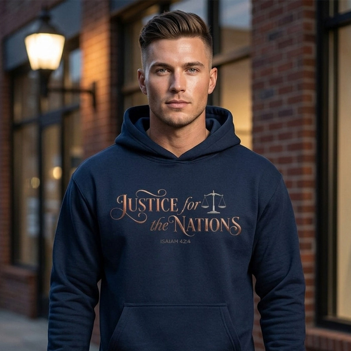 Justice For The Nations Isaiah 42:4 Christian Hoodie - Unisex Faith Apparel, Scripture Graphic, Soft Cotton