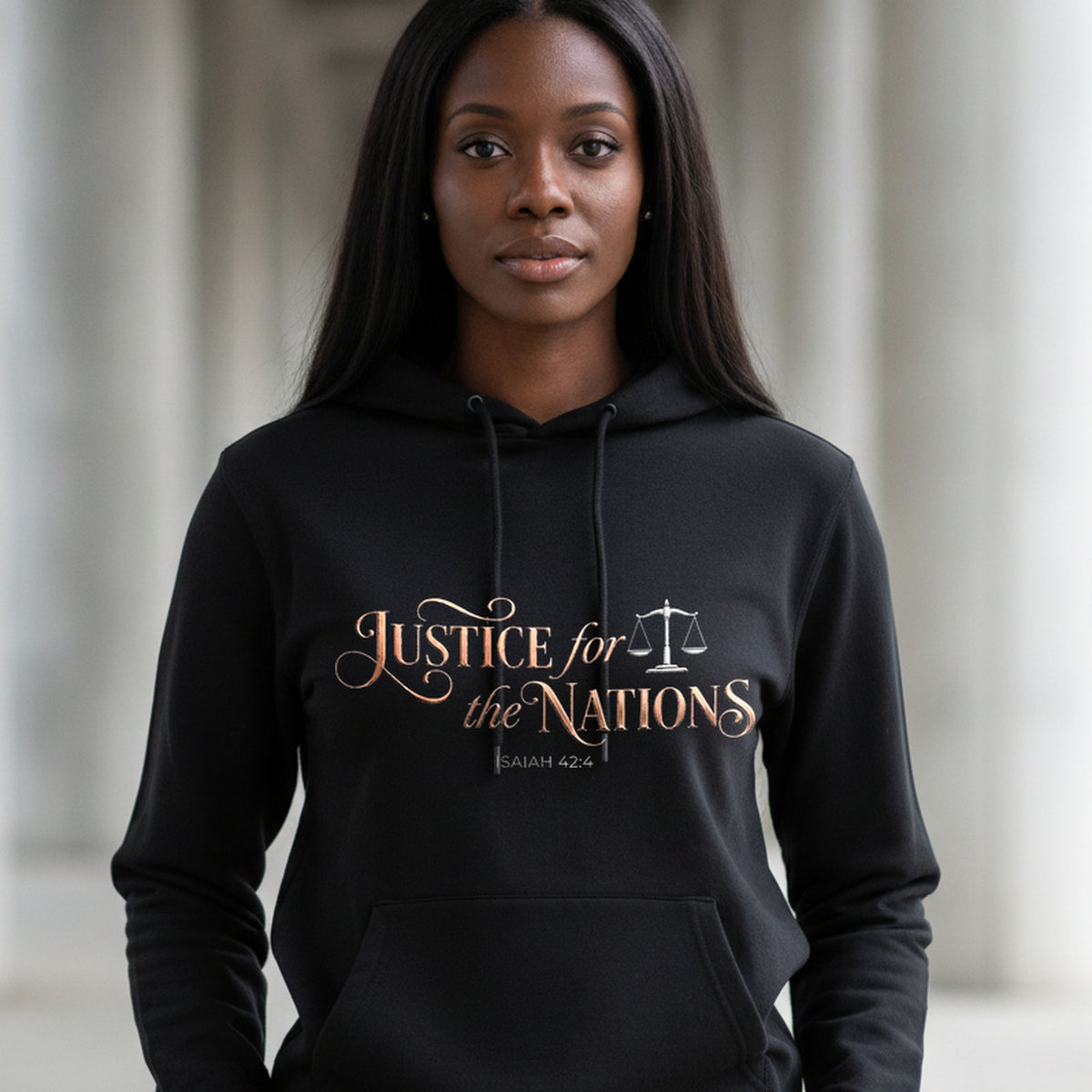 Justice For The Nations Isaiah 42:4 Christian Hoodie - Unisex Faith Apparel, Scripture Graphic, Soft Cotton