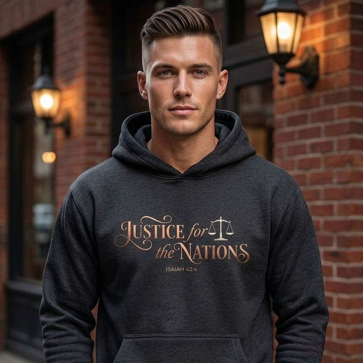 Justice For The Nations Isaiah 42:4 Christian Hoodie - Unisex Faith Apparel, Scripture Graphic, Soft Cotton