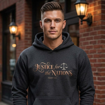 Justice For The Nations Isaiah 42:4 Christian Hoodie - Unisex Faith Apparel, Scripture Graphic, Soft Cotton