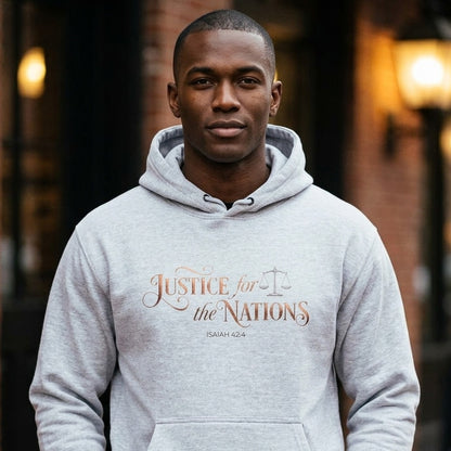 Justice For The Nations Isaiah 42:4 Christian Hoodie - Unisex Faith Apparel, Scripture Graphic, Soft Cotton