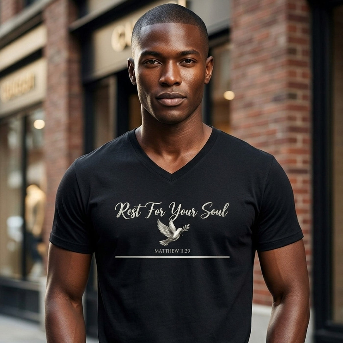 Rest For Your Soul Matthew 11:29 Christian V-Neck T-Shirt - Unisex Faith Apparel, Scripture Graphic, Soft Cotton