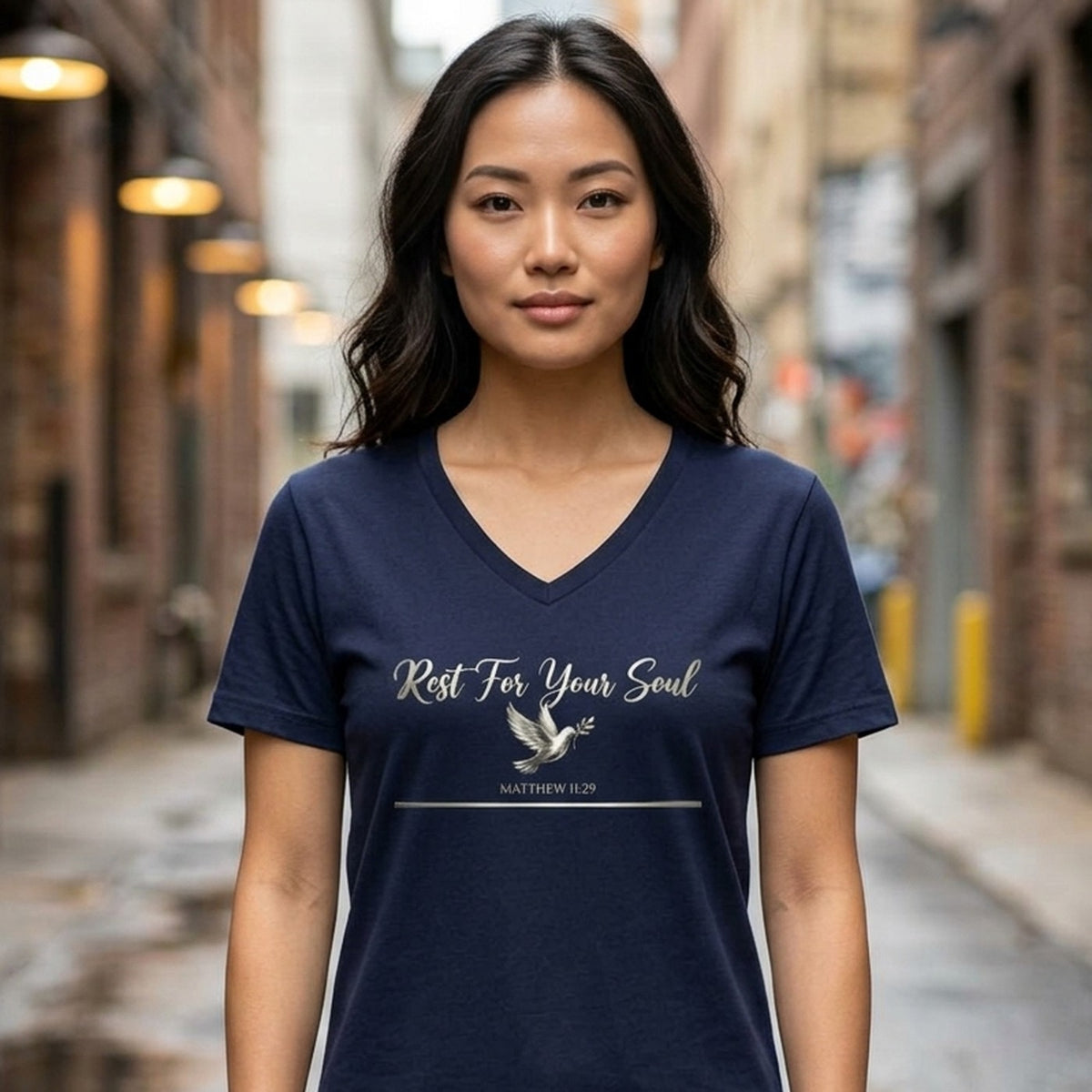 Rest For Your Soul Matthew 11:29 Christian V-Neck T-Shirt - Unisex Faith Apparel, Scripture Graphic, Soft Cotton